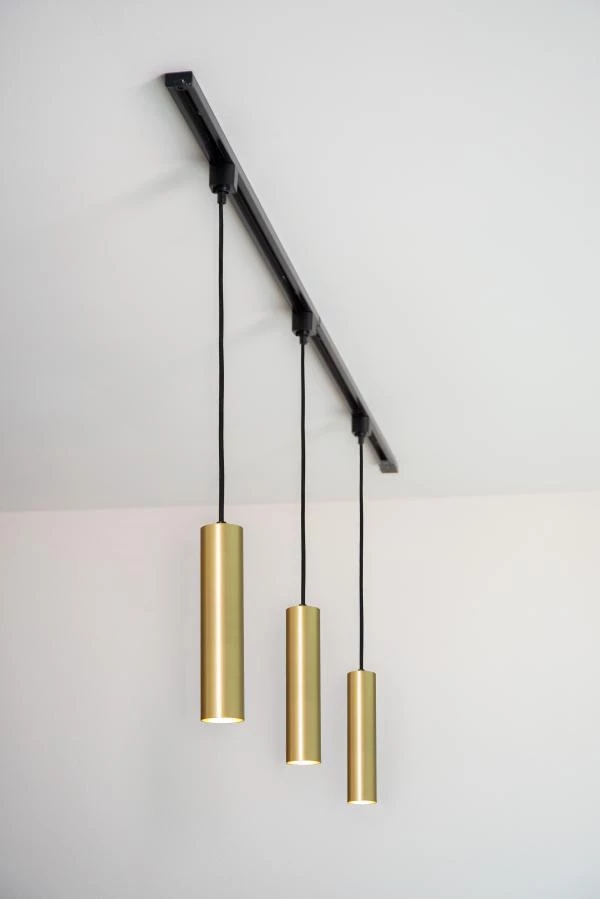 Lucide TRACK FLORIS pendant - 1-circuit Track lighting system - 1xGU10 - Matt Gold / Brass (Extension) - ambiance 4